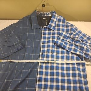 DKNY Mens Shirt Blue Size 2XL Plaid Blocked